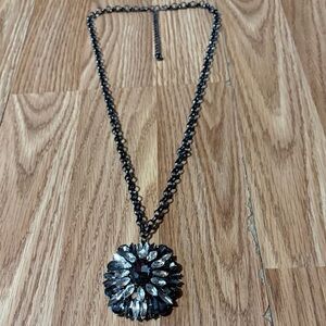 NORDSTROM TASHA CRYSTAL RHINESTONE BLACK GUNMETAL CHAIN PENDANT 29-33" NECKLACE